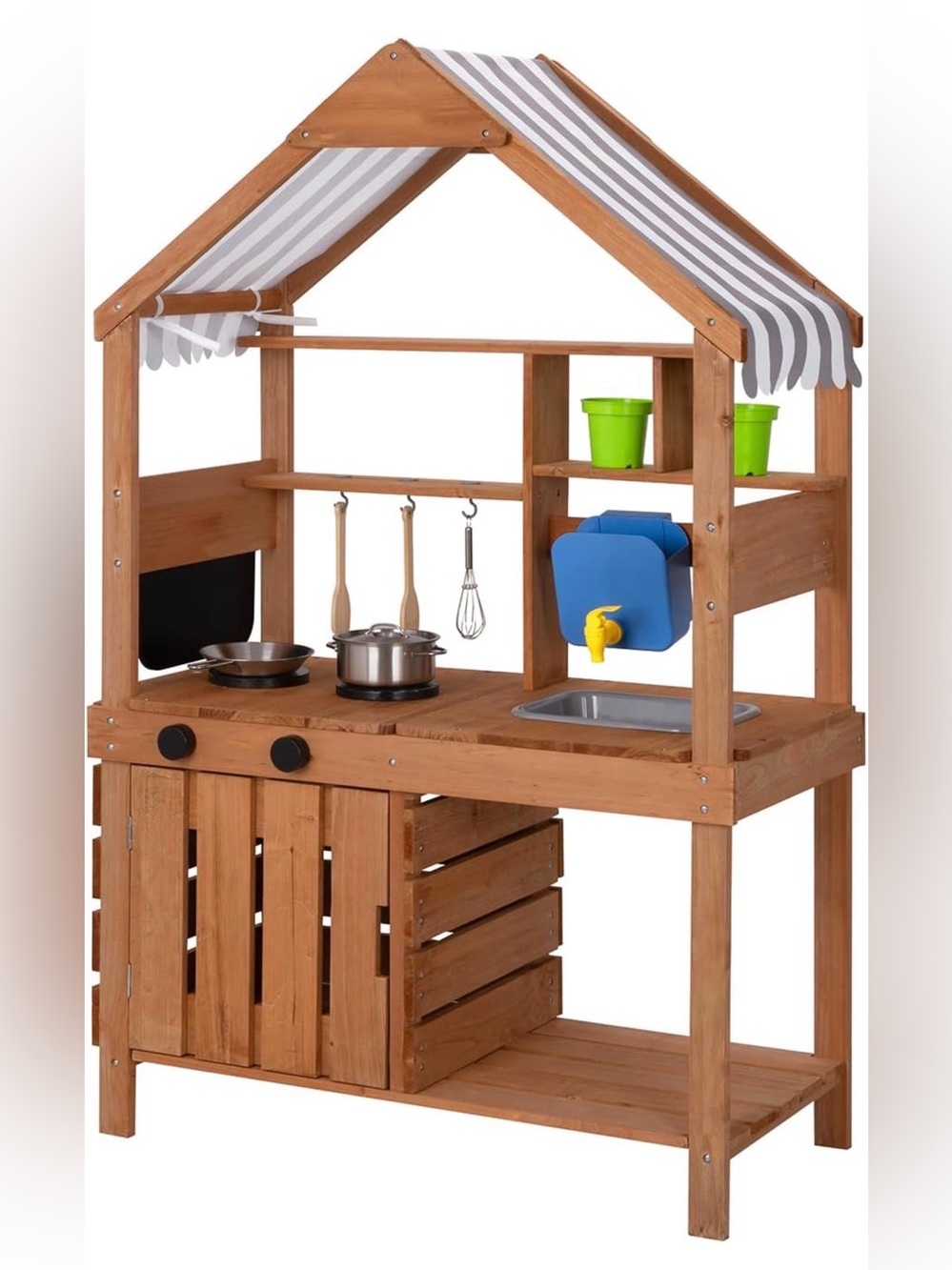 NEW in BOX Wooden Play Kitchen Stand with Gray-White Canopy - Brand